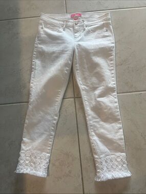 Lilly Pulitzer South Ocean Skinny Crop Fringe Jeans size 8